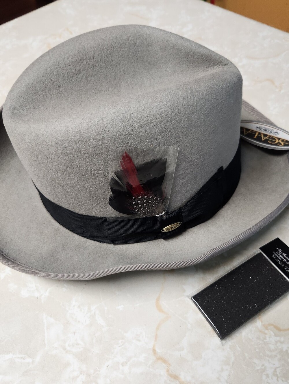 Scala Godfather Handmade Wool Hat Sz XL Gray Black Feather WF545 Mens